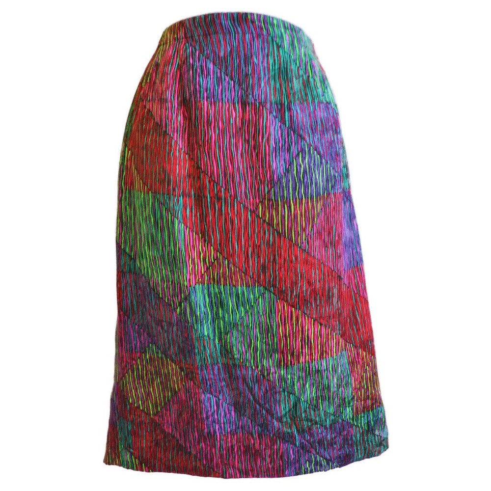 SiLK Vintage Designer Anne Crimmins Skirt Psychedelic Embossed Center Back YKK